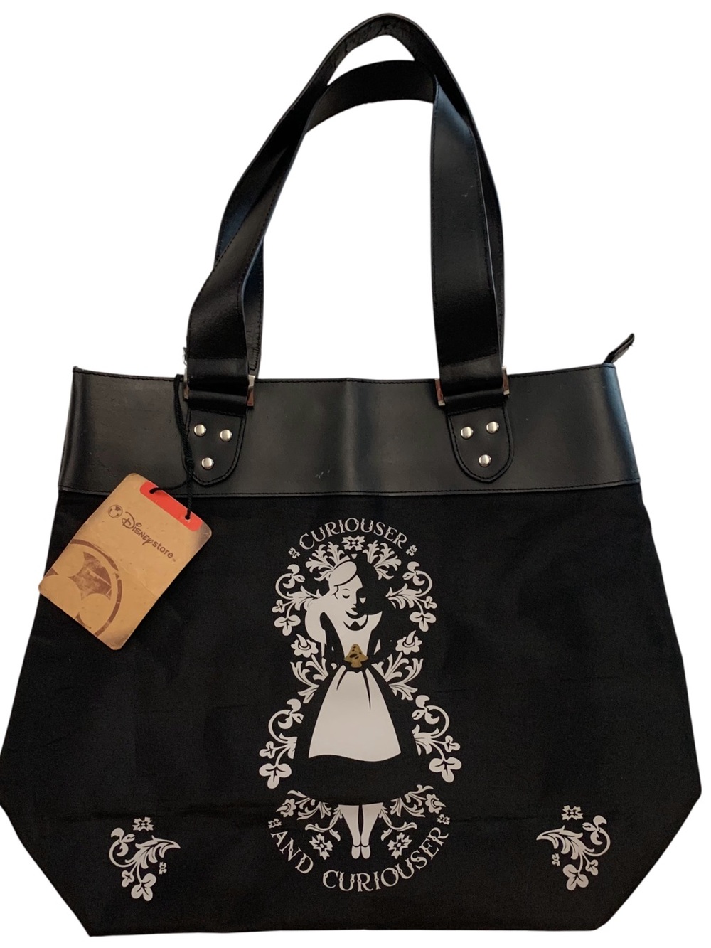 NWT VINTAGE Alice in Wonderland Curiouser Black Tote Bag. Disney Store, RARE